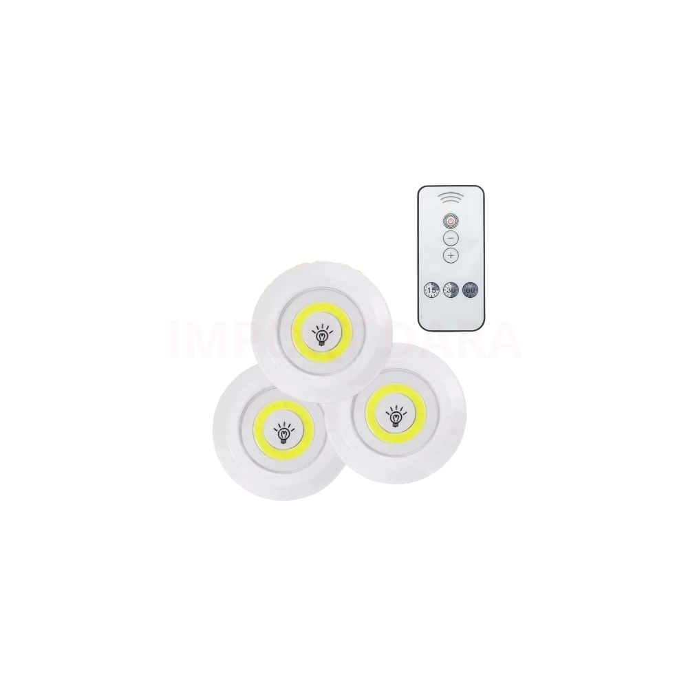 Luz Led X 3 Cob Con Control Remoto A Pilas Aaa