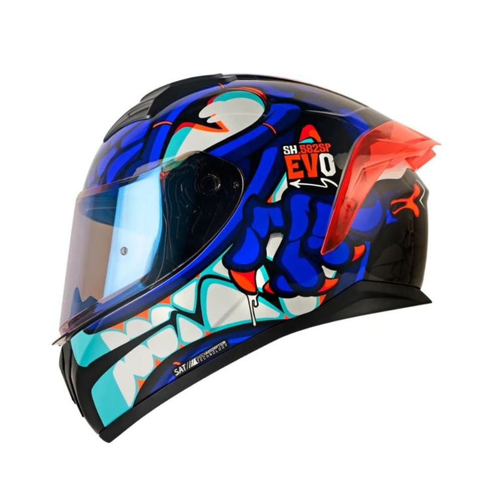 Casco Integral SHAFT SH-582SP Drakarys Azul Talla L Certificado ECE 22.06 para Moto Seguridad Pro Azul