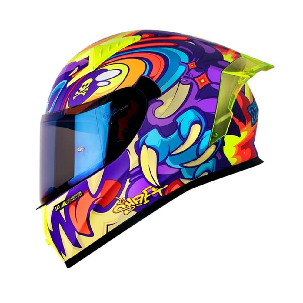Casco Integral SHAFT SH-526SP Ojibrou Morado Azul Talla L Certificado ECE 22.06 para Moto Seguridad Morado