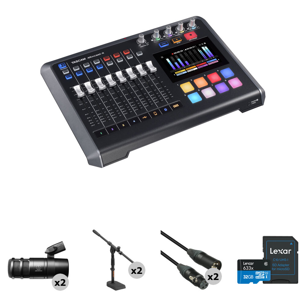 TASCAM Mixcast Kit de Podcast para 2 Personas con Mezclador-Grabador, 2 Micrófonos Audio-