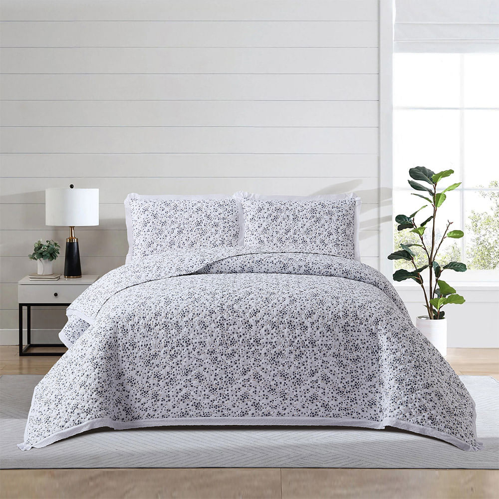 Set Cubrecama Pv27 Print Flores Verde King