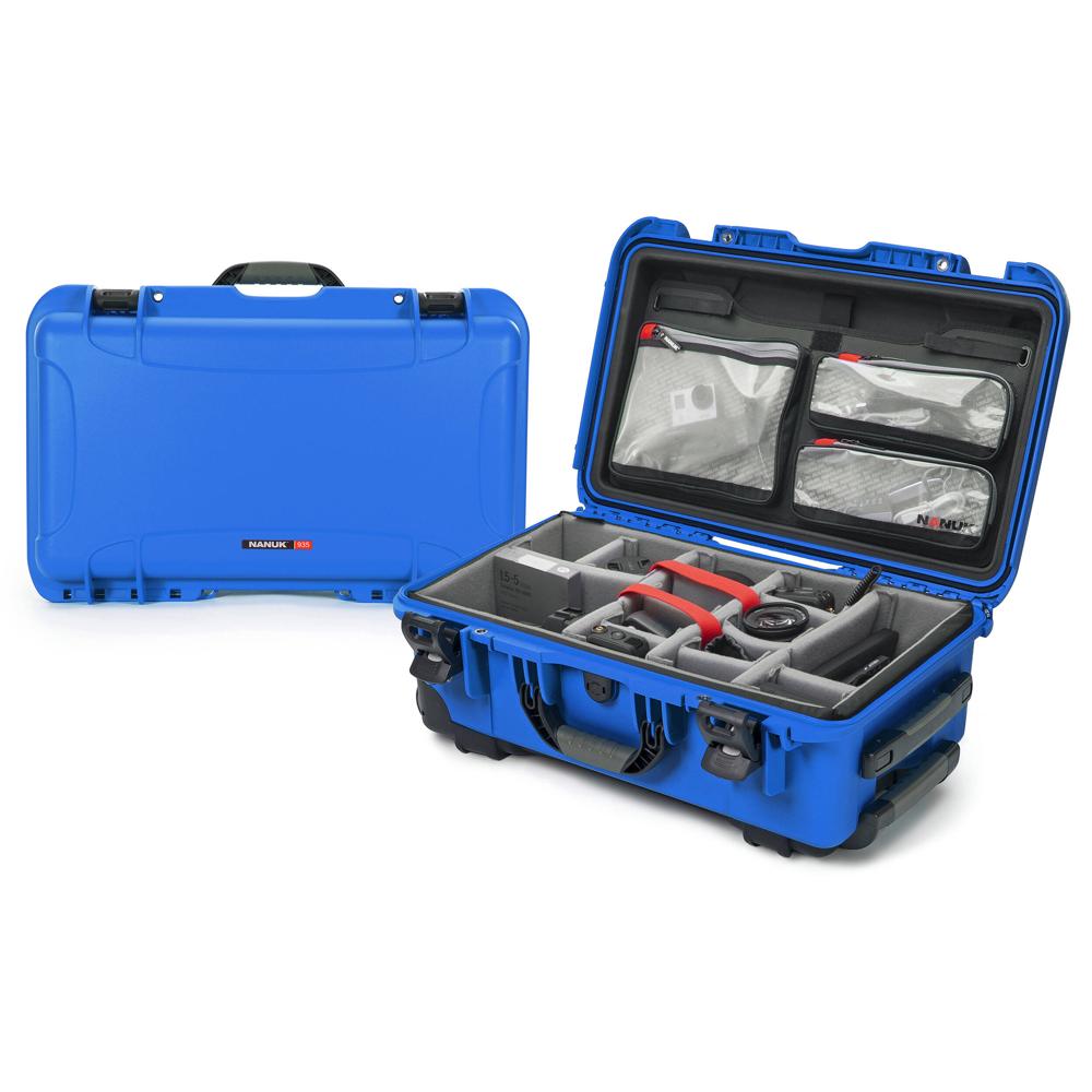 Nanuk 935 Maleta Dura Impermeable con Ruedas para Fotografía y Video - 28.5L, Azul, con D