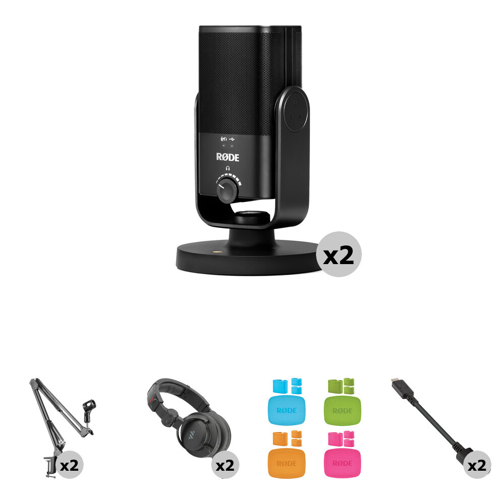 RODE Kit de Grabación para Podcast NT-USB Mini - Incluye 2 Micrófonos, 2 Soportes y 2 Au