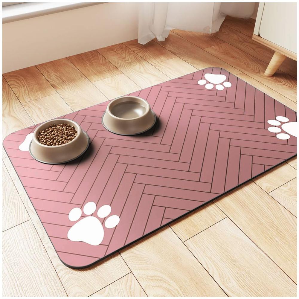 Tapete Alfombra de Alimentación Para Mascotas Absorbente y Antideslizante 80x50cm Rosado