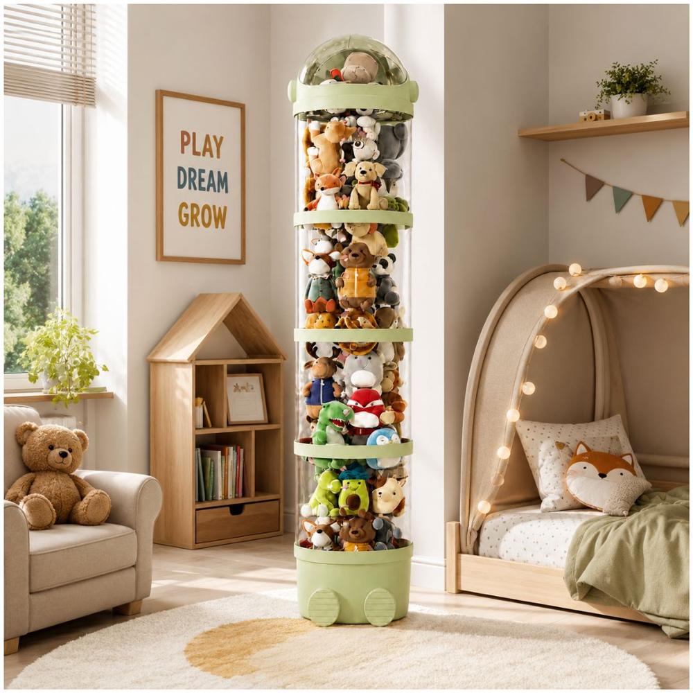 Estante Organizador de Peluches y Juguetes Multiusos Diseño Torre 4 Niveles -  Verde