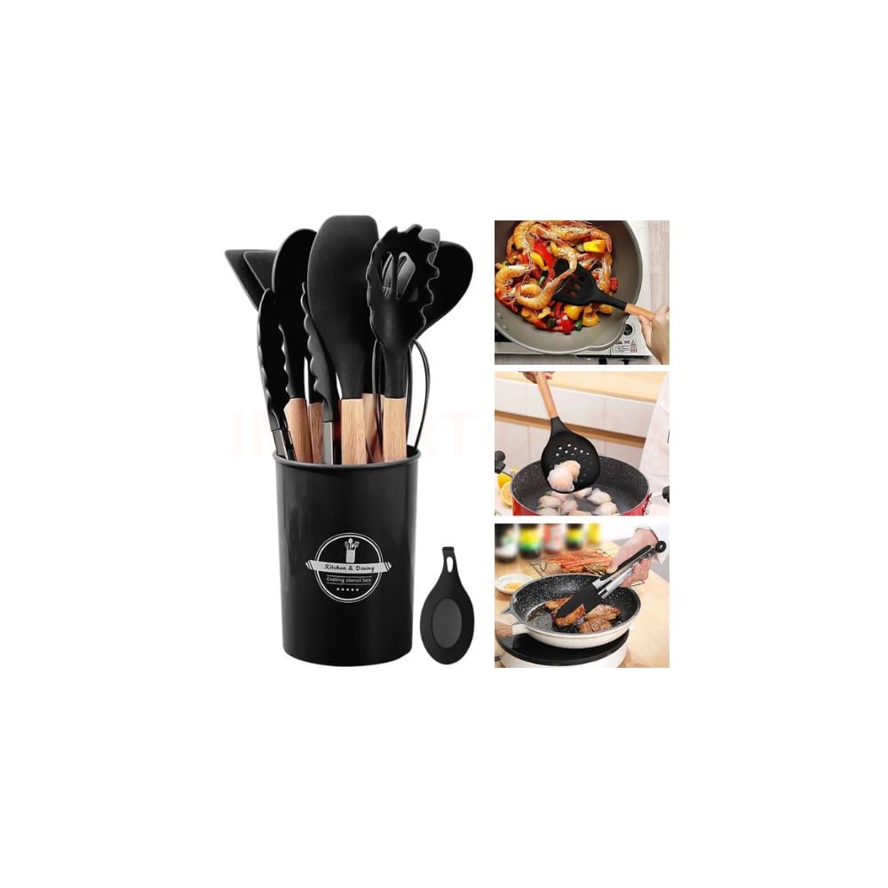 ET UTENSILIOS MULTICOLOR CUCHARONES SILICONA MADERA COCINA