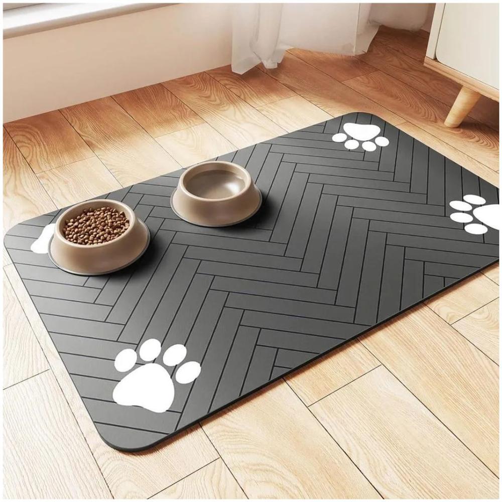Tapete Alfombra de Alimentación Para Mascotas Absorbente y Antideslizante 80x50cm - Gris