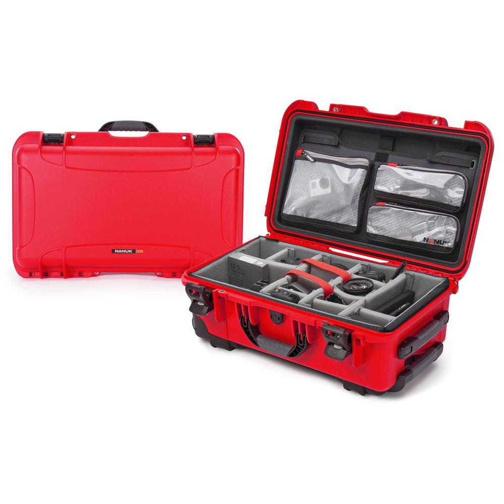 Nanuk 935 Maleta Dura Impermeable con Ruedas para Fotografía y Video - Rojo, 28.5L, con D