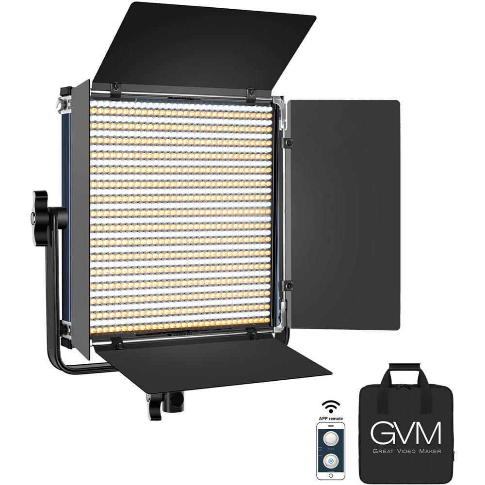 GVM LED1200 Panel LED Bi-Color 3200-5600K CRI 97 Dimmable con Barndoors