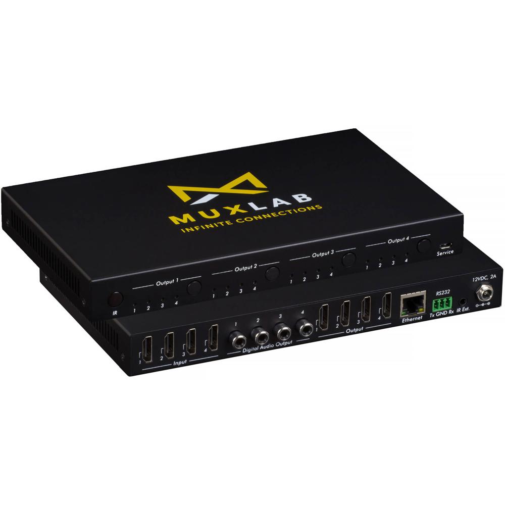 MuxLab Matriz HDMI 4x4 4K60 con Control IR y RS-232