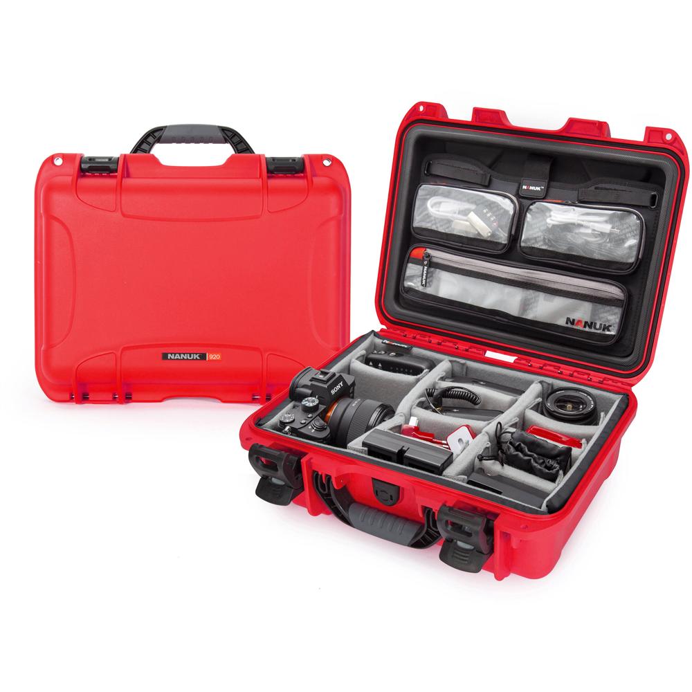 Nanuk 920 Maletín Duro Pro Photo Kit Rojo 16L con Inserto Acolchado y Organizadores