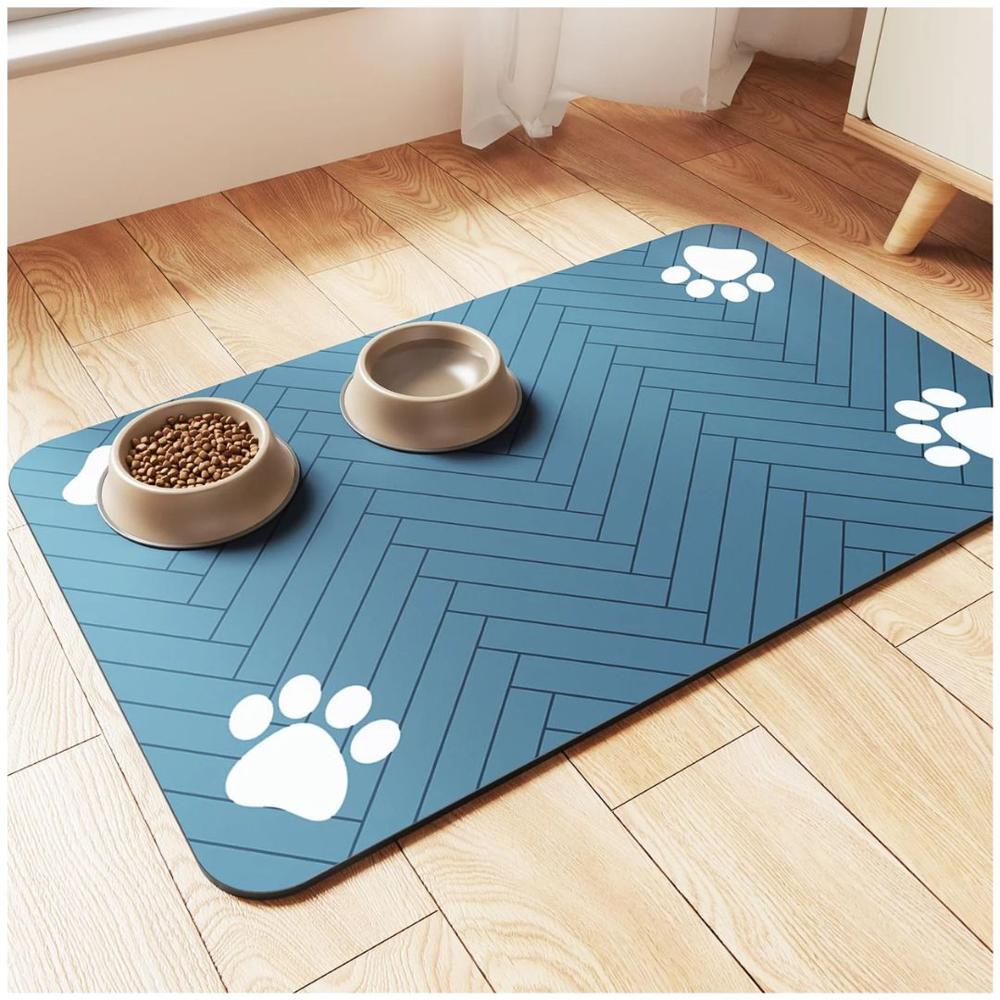 Tapete Alfombra de Alimentación Para Mascotas Absorbente y Antideslizante 80x50cm - Azul