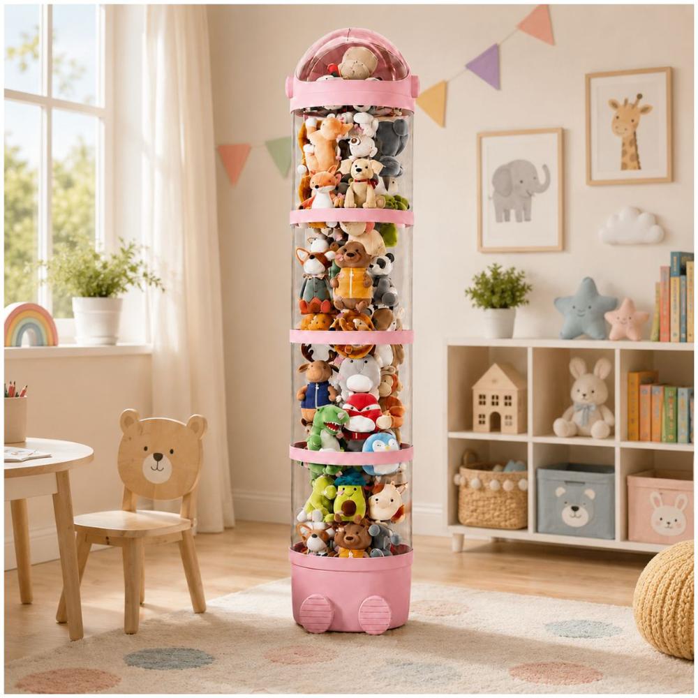 Estante Organizador de Peluches y Juguetes Multiusos Diseño Torre 4 Niveles -  Rosado