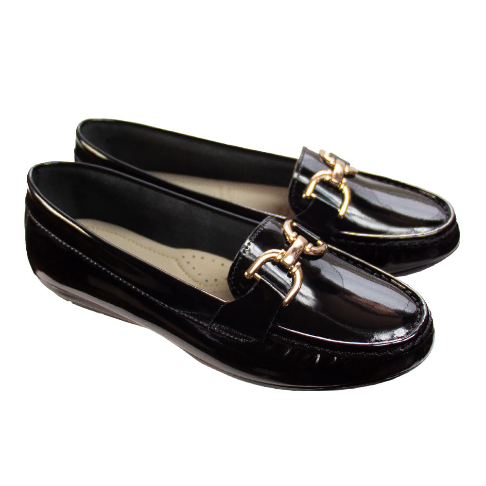 Mocasin Chato Mujer Corelli Dolce Charol Negro Talla 38