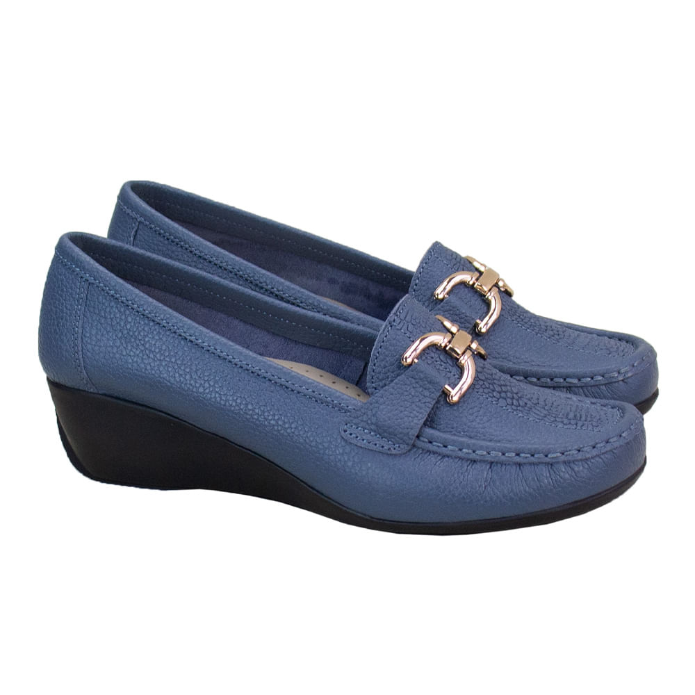 Mocasin Taco Cuña Mujer Corelli Sofi Cuero Acero Talla 37