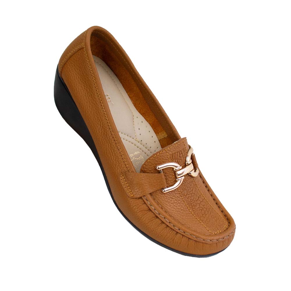 Mocasin Taco Cuña Mujer Corelli Sofi Cuero Natural Talla 39
