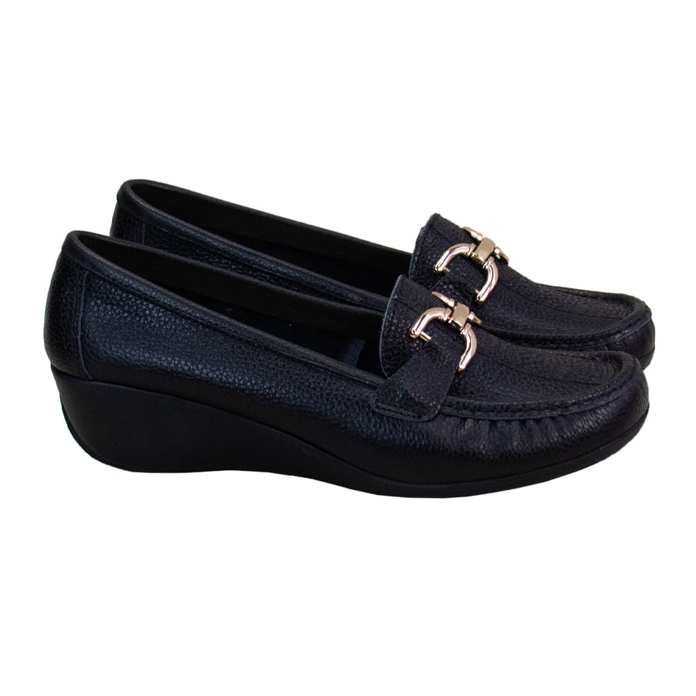 Mocasin Taco Cuña Mujer Corelli Sofi Cuero Negro Talla 35