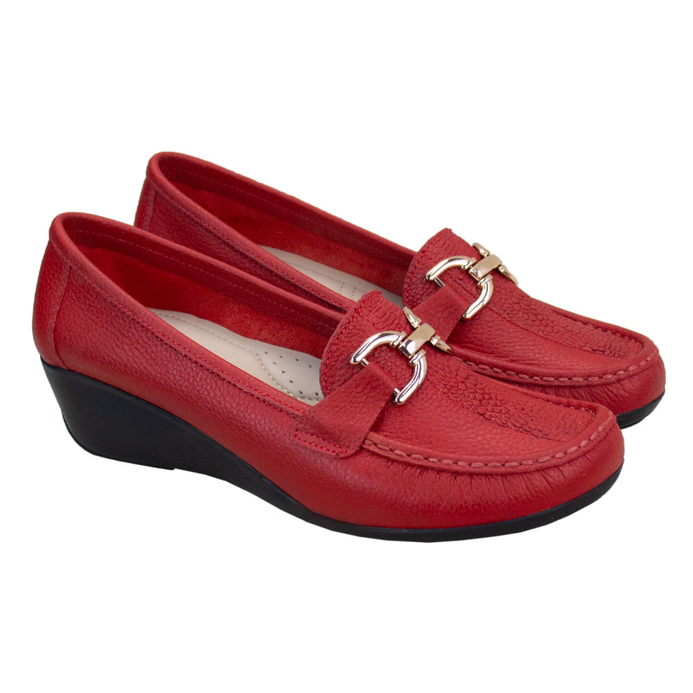 Mocasin Taco Cuña Mujer Corelli Sofi Cuero Rojo Talla 36