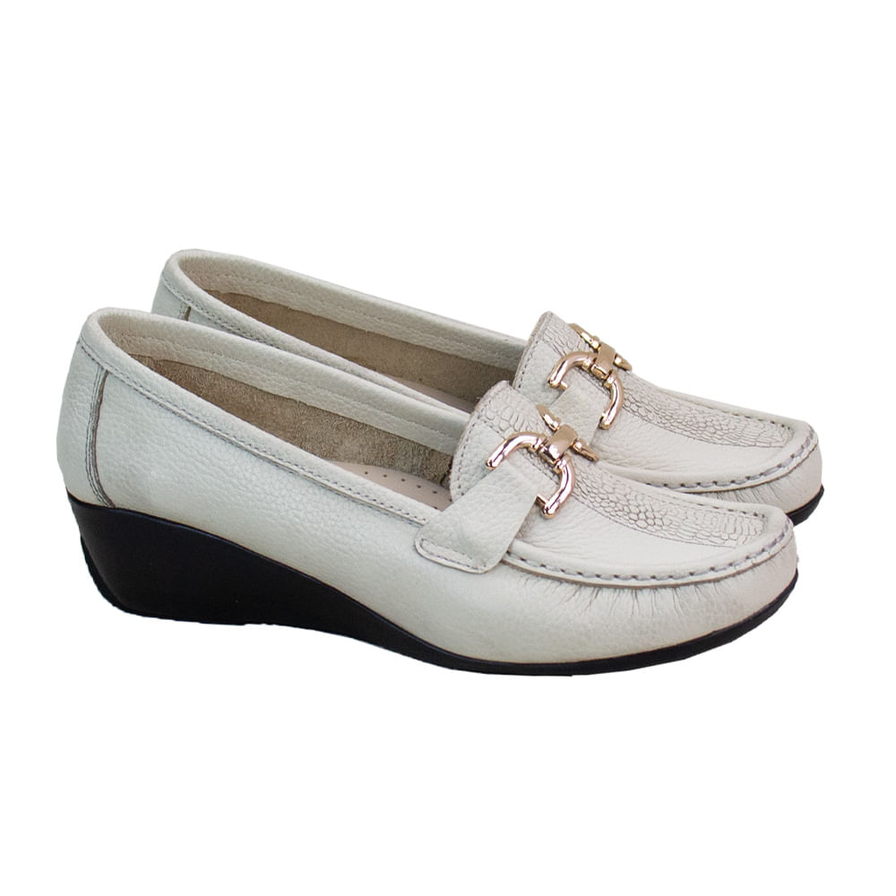 Mocasin Taco Cuña Mujer Corelli Sofi Cuero Vainilla Talla 38