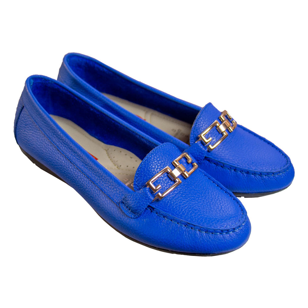 Mocasin Chato Mujer Corelli Thais Cuero Azulino Talla 36