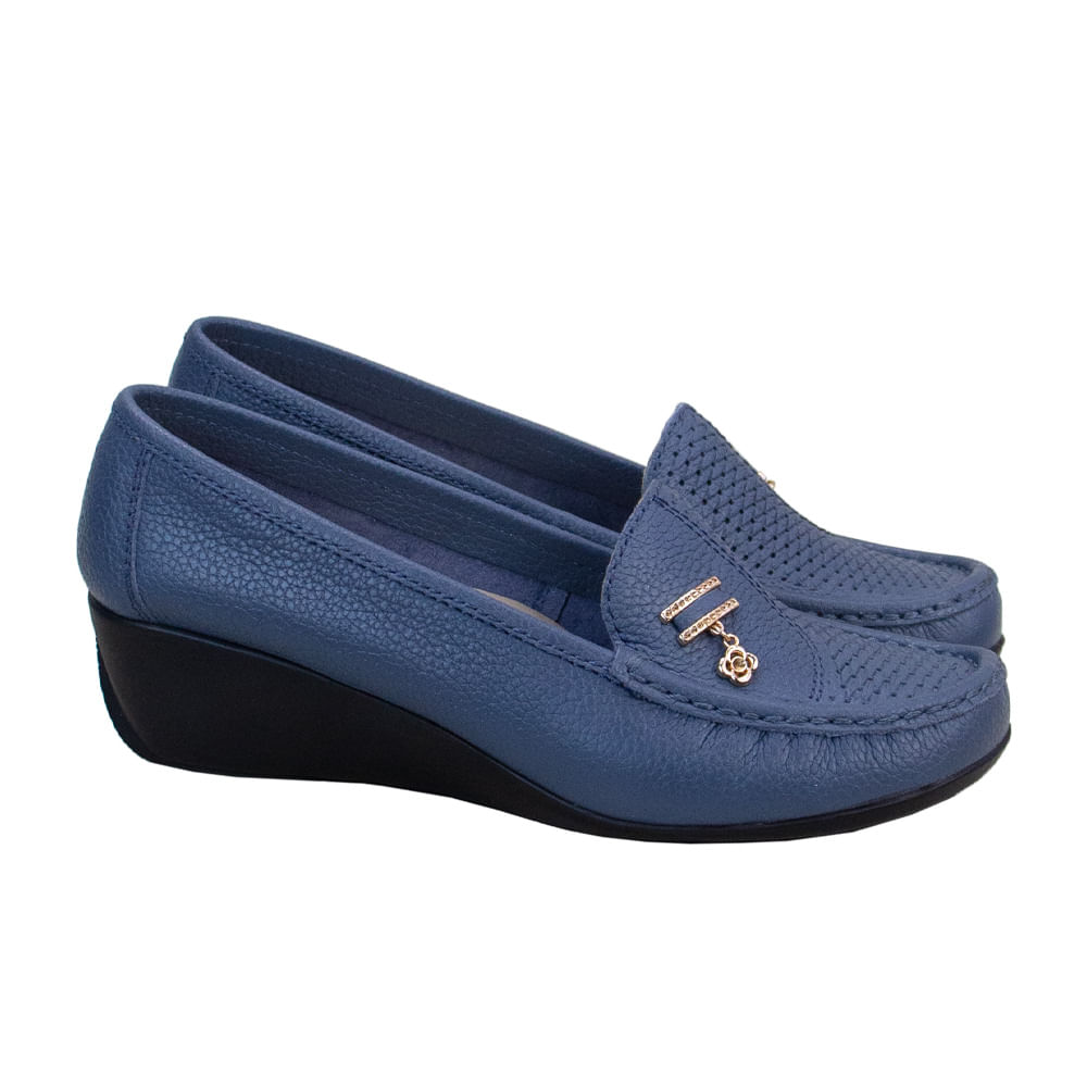 Mocasin Taco Cuña Mujer Corelli Rosa Cuero Acero Talla 36