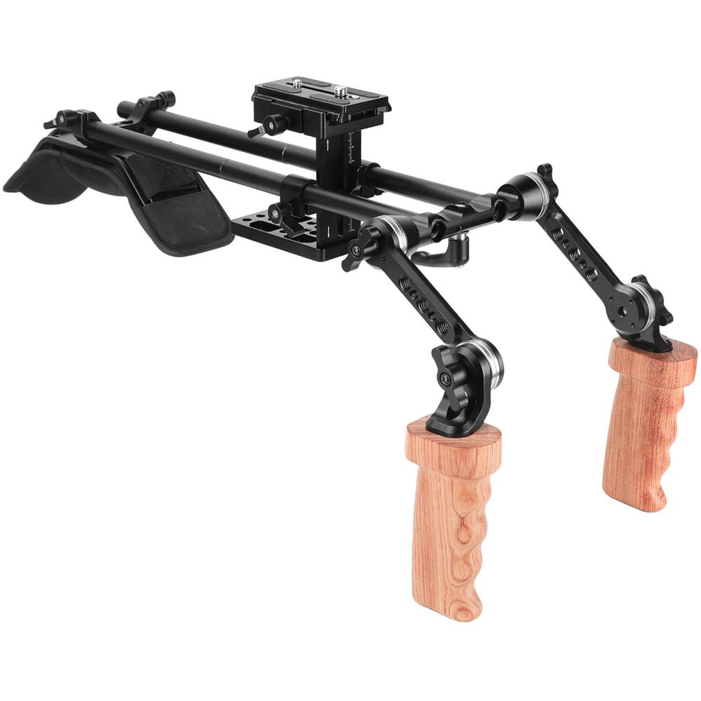 CAMVATE Rig de Hombro Pro con Placa QR Tipo Manfrotto y Agarraderas de Madera Duales