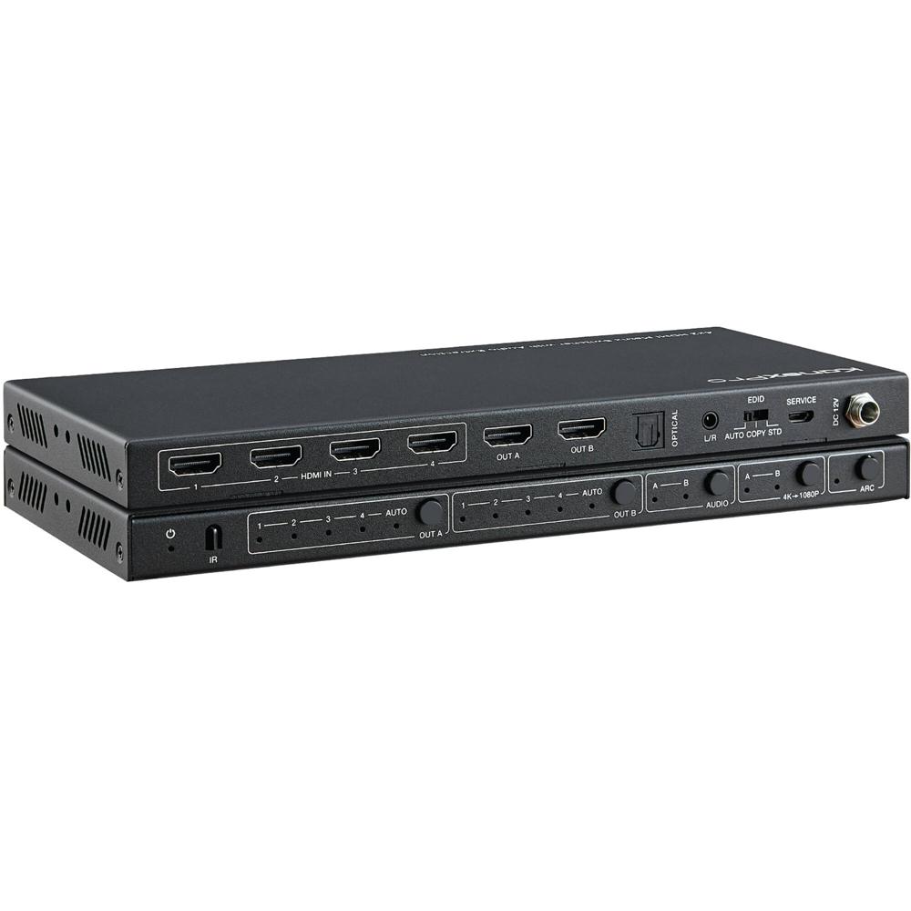 KanexPro Matriz HDMI 4x2 4K60 con Salidas de Audio - Soporta HDR, Control Remoto IR, DiseÃ