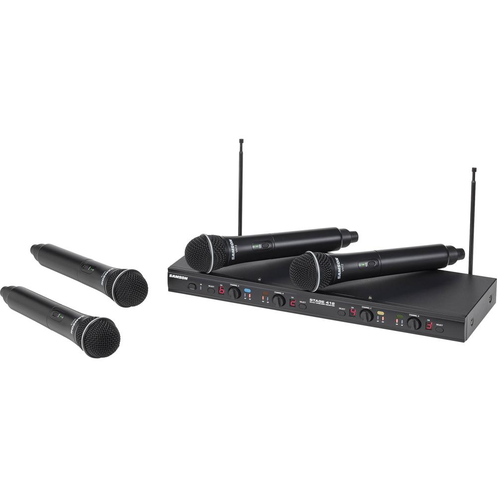Samson Sistema Inalámbrico VHF Stage 412 con 4 Micrófonos Q6, 173 a 198 MHz, Alcance de