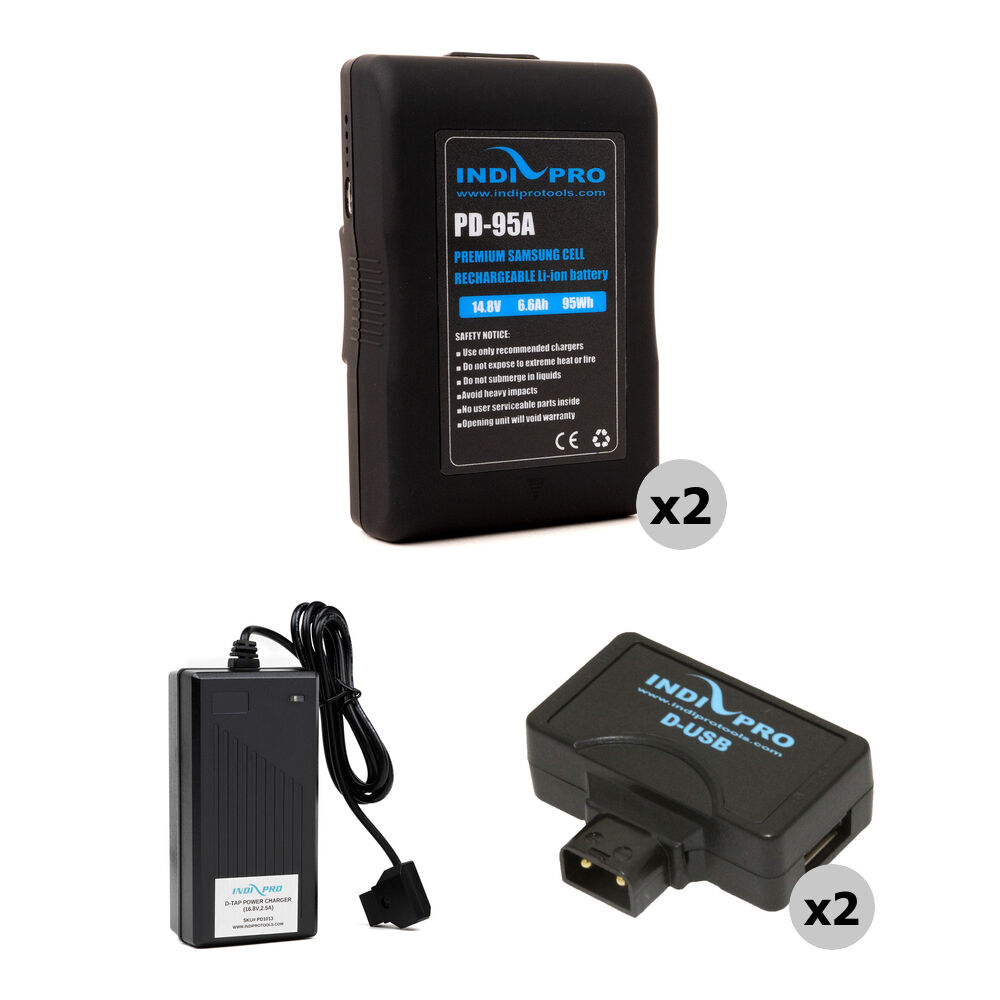 IndiPRO Tools Kit de Baterías PD-95A 95Wh con Cargador D-Tap y Adaptadores USB