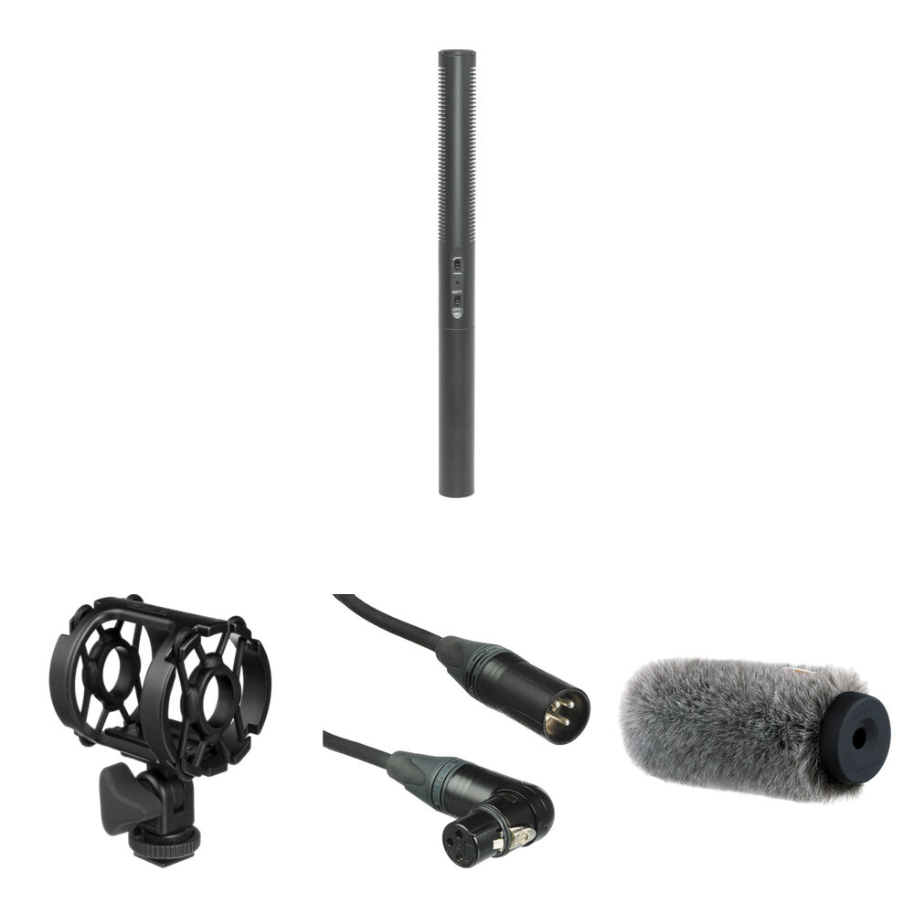Azden SGM-250 Micrófono Shotgun con Shockmount Universal, Paraviento y Cable XLR