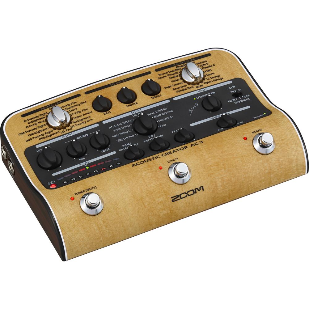 Zoom Pedal AC-3 Acoustic Creator - 16 Presets, Bajo Ruido, Selector de Pastillas, Salidas