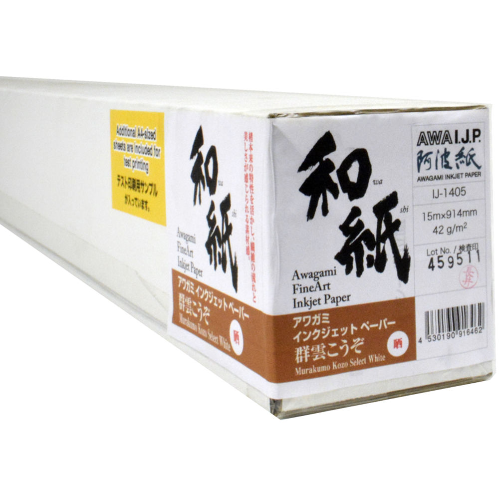 Awagami Factory Papel de Arte Inkjet Murakumo Kozo Select White 36"" x 49.2' - Acabado Mate