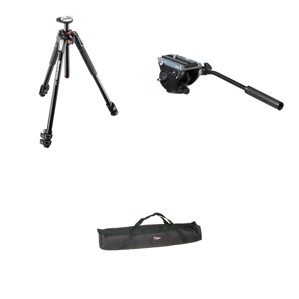 Manfrotto MVH500AH Cabezal de Fluido con Base Plana y Piernas de Trípode 190XPROL, Soport