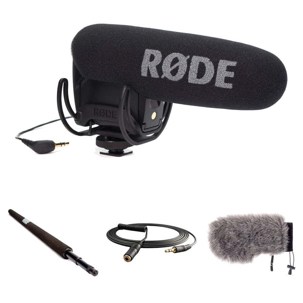 RODE VideoMic Pro Micrófono Shotgun con Micro Boompole, Paraviento y Cable de Extensión