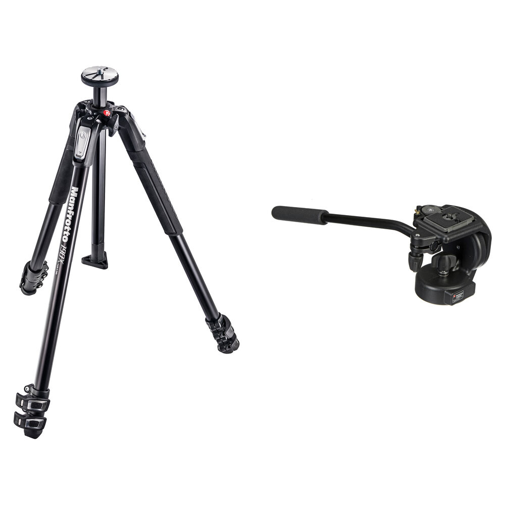 Manfrotto Tripode MT190X3 con Cabezal Fluido 128RC - Aluminio, 3 Secciones, 63"" Altura Má