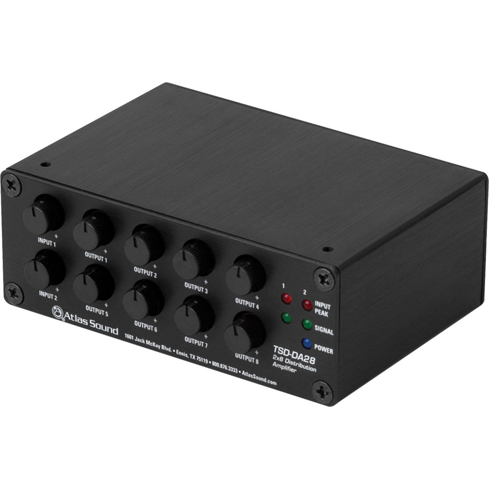 AtlasIED Amplificador de Distribución TSD-DA28 2x8, 2 Entradas Balanceadas y 8 Salidas Ba