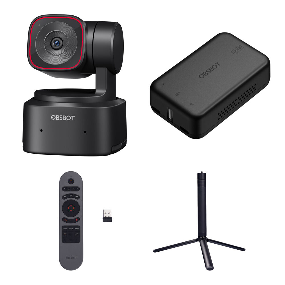 OBSBOT Tiny 2 Lite Webcam 4K PTZ con Control Remoto, Adaptador y Trípode