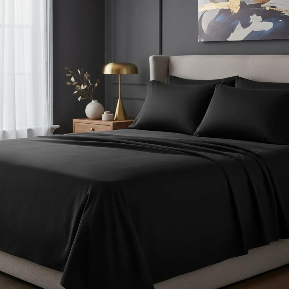 Juego de sabanas algodón pima interiotex 180 hilos Queen color Negro Liso talla Queen Negro
