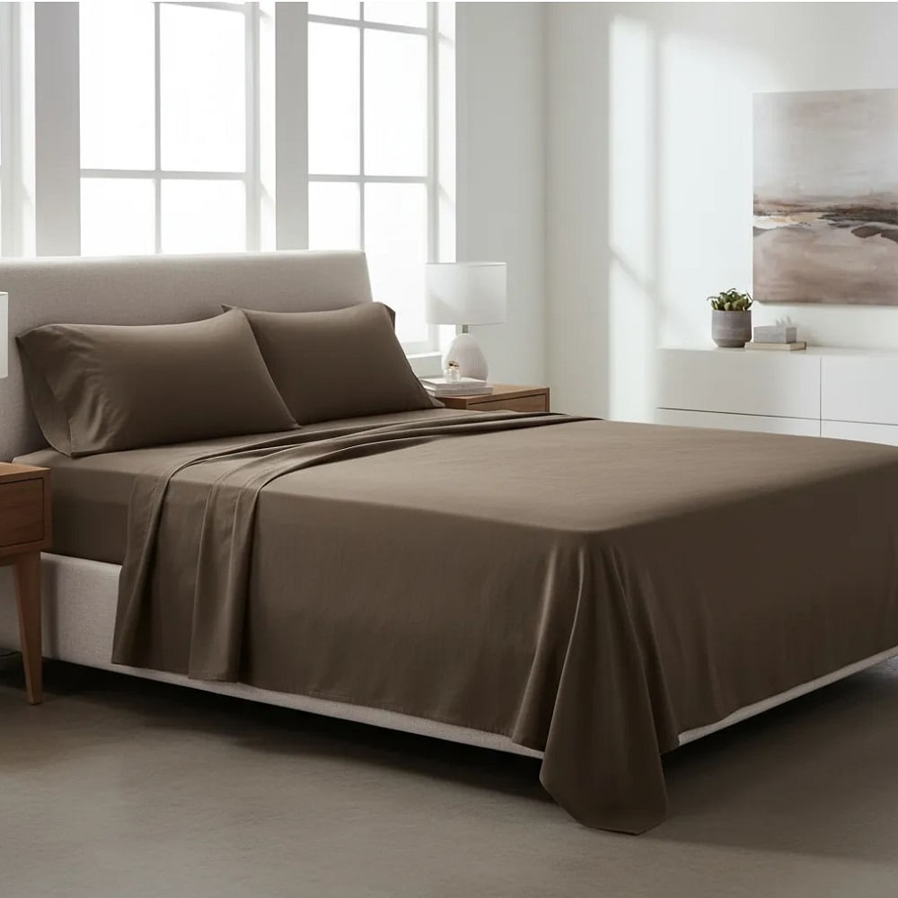 Juego de sabanas algodón pima interiotex 180 hilos Queen color Almendra Liso talla Queen Almendra