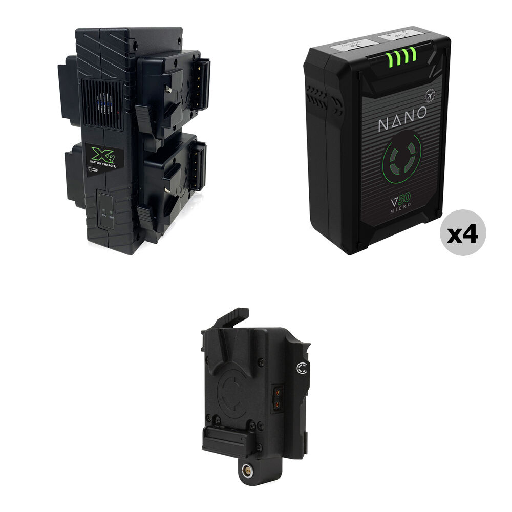 Core SWX NANO Micro 50 Kit de 4 Baterías Li-Ion V-Mount y Cargador Cuádruple para RED KO