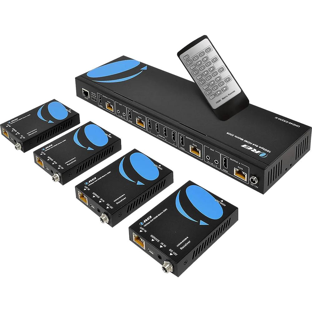 OREI Extensor Matriz HDMI 4x4 4K 60Hz con Transmisor y 4 Receptores, Extensión de Señal