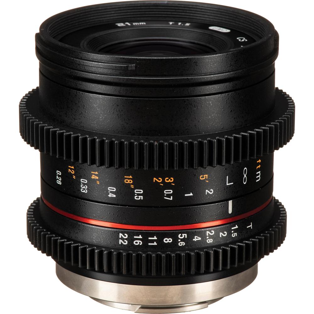 Rokinon 21mm T1.5 Cine Lens para Fujifilm X - AOV 69.3°, Multi-Capa, Elementos Asféricos