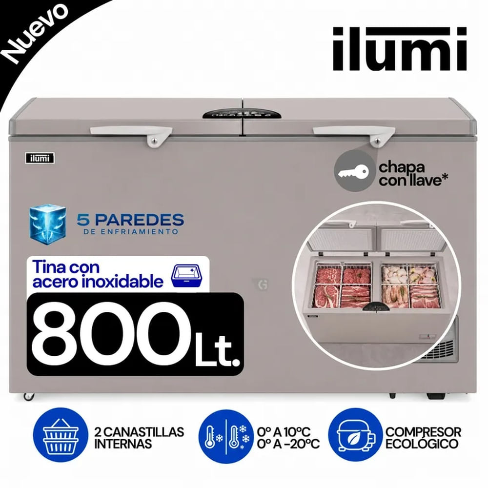 Congelador con tina de Acero Inoxidable de 800 litros Ilumi Gris   TFI 8002DG