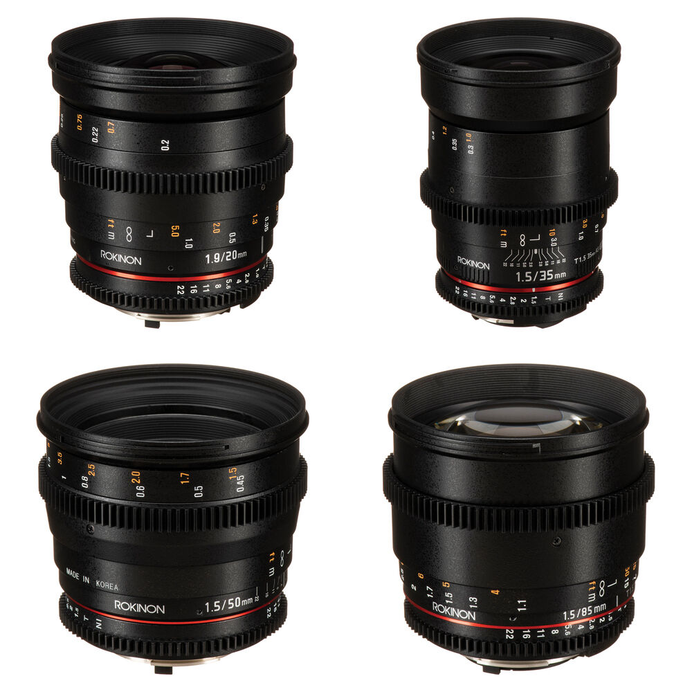 Rokinon Lentes Cine DS 20, 35, 50, 85mm para Nikon F Mount - T1.5 a T22, Multi-Capa, Manua
