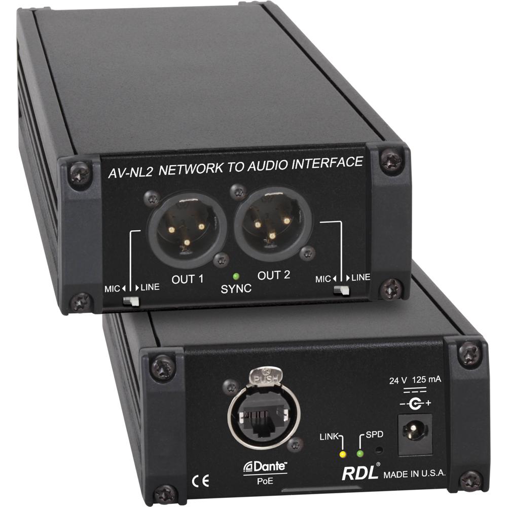 RDL AV-NL2 Convertidor D/A Estéreo Dante con Salidas XLR Balanceadas, 24-Bit/96 kHz, Alim