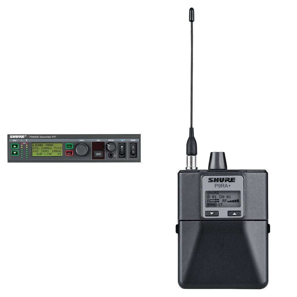Shure P9T Transmisor y P9RA+ Receptor Bodypack Sistema In-Ear Inalámbrico (G6: 470 a 506