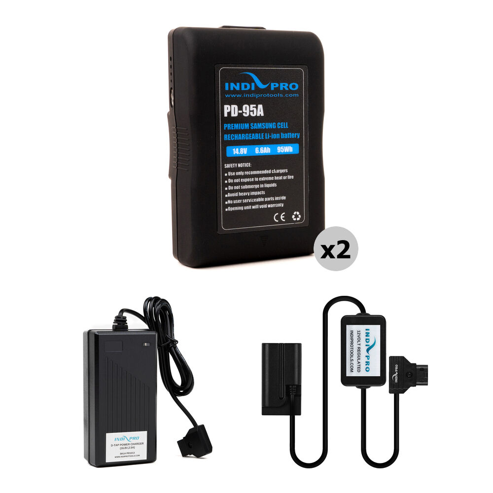 IndiPRO Tools Kit de Baterías PD-95A 95Wh con Cargador D-Tap y Adaptador a Sony L-Series
