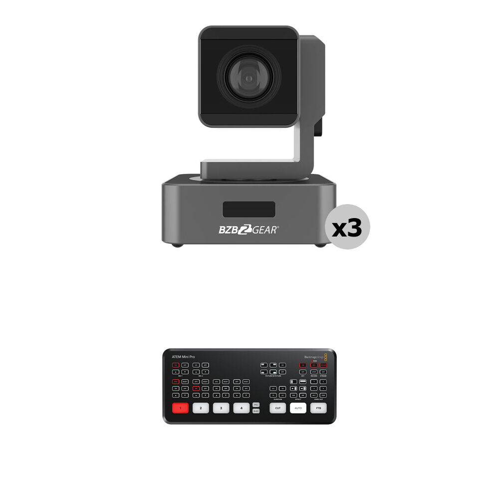 BZBGEAR Kit de 3 Cámaras PTZ 1080p 10x Zoom con Switcher ATEM Mini Pro HDMI