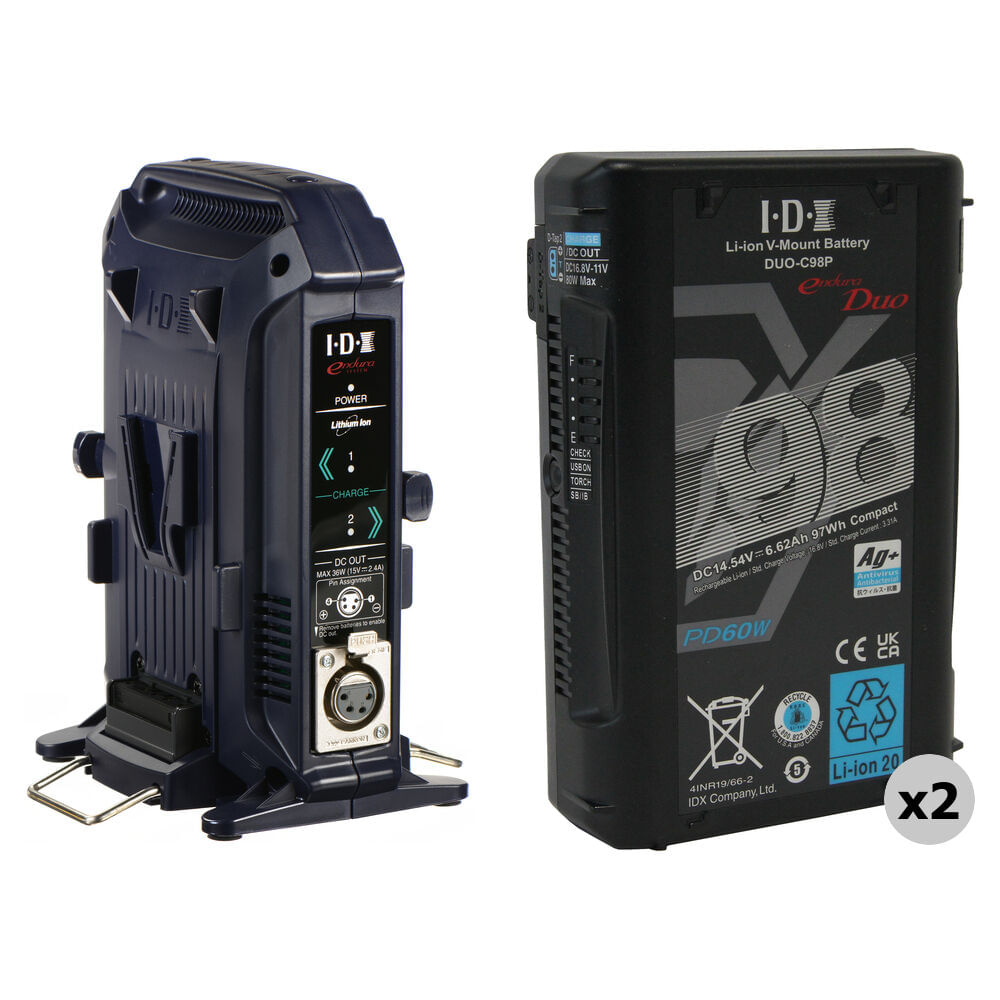 IDX System Technology Kit de Baterías V-Mount DUO-C98P y Cargador VL-2X - 2 Baterías de