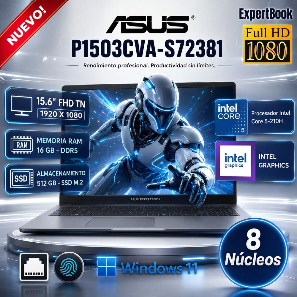 Laptop Asus 15.6 FHD TN Core 5-210H Ram 16GB Ssd 512GB Win 11 Pro  EXPERTBOOK P1 P1503CVA-S72381